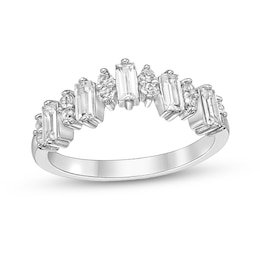 Baguette and Round White Lab-Created Sapphire Alternating Band in Sterling Silver