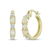 Thumbnail Image 1 of Oval Lab-Created Opal and White Topaz Alternating Hoop Earrings in Sterling Silver with 18K Gold Plate