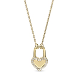 White Topaz Frame Heart Lock Necklace in Sterling Silver with 18K Gold Plate