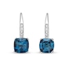 Thumbnail Image 2 of 6.0mm Cushion-Cut London Blue Topaz and 1/20 CT. T.W. Diamond Drop Earrings in 10K White Gold