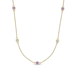 3.5mm Amethyst and White Topaz Alternating Station Necklace in Sterling Silver with 18K Gold Plate