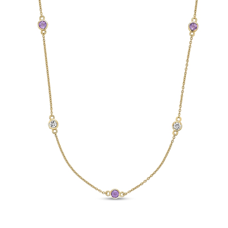 Main Image 1 of 3.5mm Amethyst and White Topaz Alternating Station Necklace in Sterling Silver with 18K Gold Plate