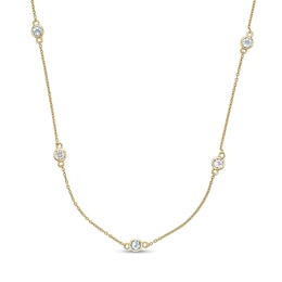 3.5mm Sky Blue and White Topaz Alternating Station Necklace in Sterling Silver with 18K Gold Plate