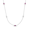 Thumbnail Image 0 of Oval Lab-Created Ruby and White Lab-Created Sapphire Alternating Station Necklace in Sterling Silver