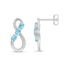 Oval Blue Topaz Beaded Infinity Drop Earrings in Sterling Silver