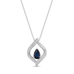 Pear-Shaped Blue Sapphire and 1/15 CT. T.W. Diamond Twist Frame Pendant in 10K White Gold