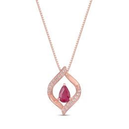 Pear-Shaped Ruby and 1/15 CT. T.W. Diamond Twist Frame Pendant in 10K Rose Gold