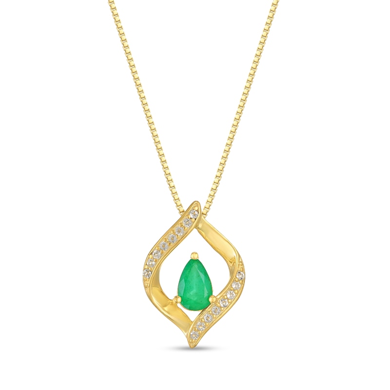 Pear-Shaped Emerald and 1/15 CT. T.W. Diamond Twist Frame Pendant in ...