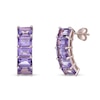 Thumbnail Image 1 of Emerald-Cut Amethyst Five Stone Curved Drop Earrings in Sterling Silver with 18K Rose Gold