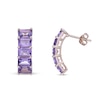 Thumbnail Image 2 of Emerald-Cut Amethyst Five Stone Curved Drop Earrings in Sterling Silver with 18K Rose Gold