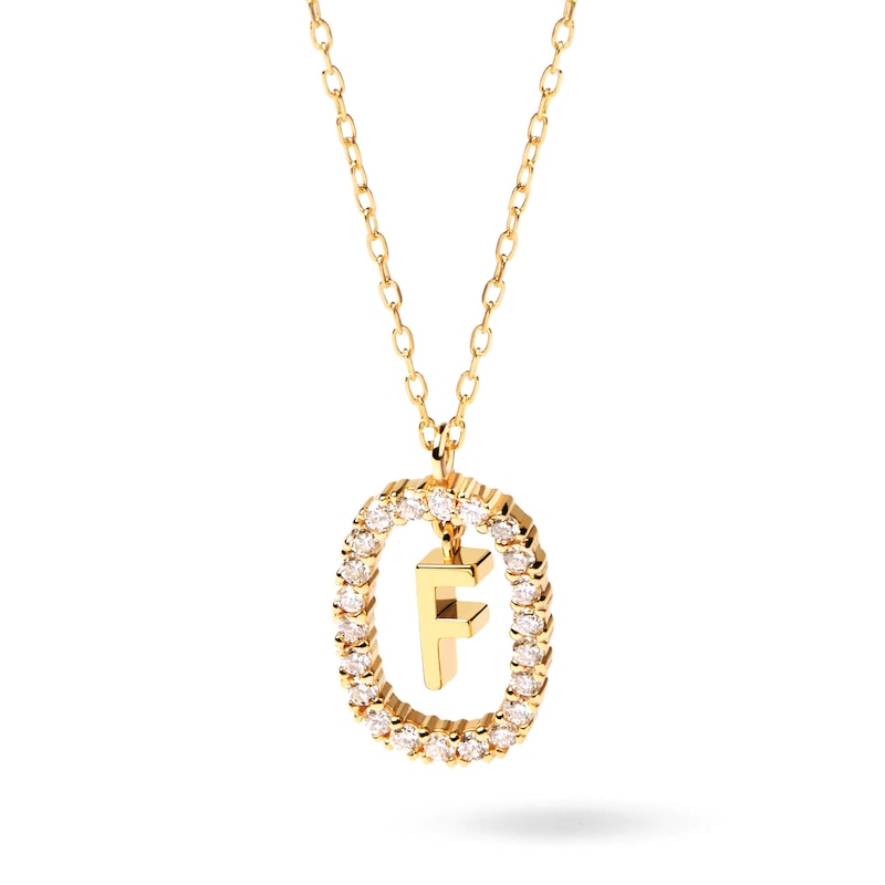 Main Image 1 of 1/4 CT. T.W. Lab-Created Diamond Open Frame &quot;F&quot; Initial Pendant in 14K Gold - 19.5&quot;