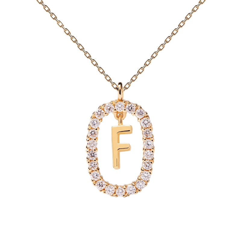 Main Image 3 of 1/4 CT. T.W. Lab-Created Diamond Open Frame &quot;F&quot; Initial Pendant in 14K Gold - 19.5&quot;