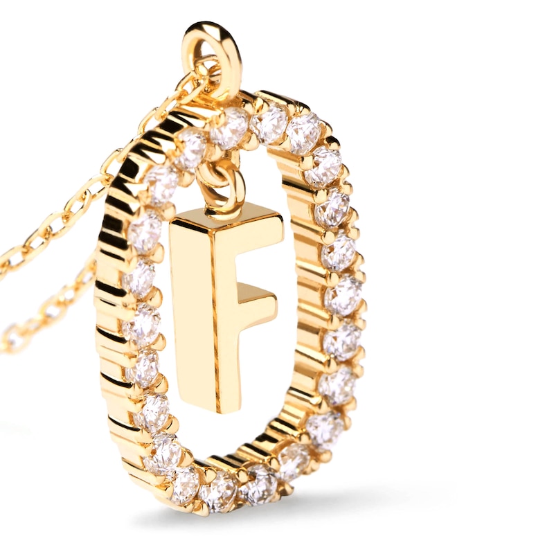 Main Image 4 of 1/4 CT. T.W. Lab-Created Diamond Open Frame &quot;F&quot; Initial Pendant in 14K Gold - 19.5&quot;