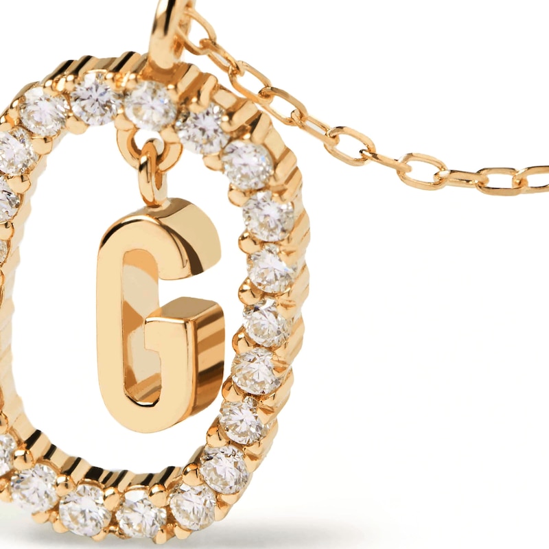 Main Image 5 of 1/4 CT. T.W. Lab-Created Diamond Open Frame &quot;G&quot; Initial Pendant in 14K Gold - 19.5&quot;