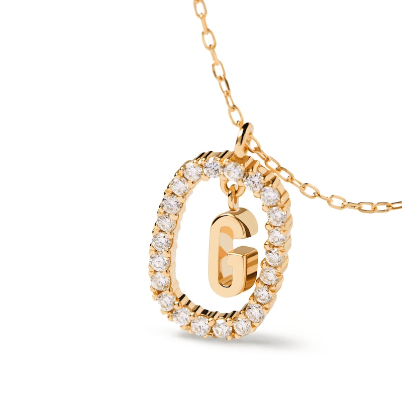 Main Image 7 of 1/4 CT. T.W. Lab-Created Diamond Open Frame &quot;G&quot; Initial Pendant in 14K Gold - 19.5&quot;