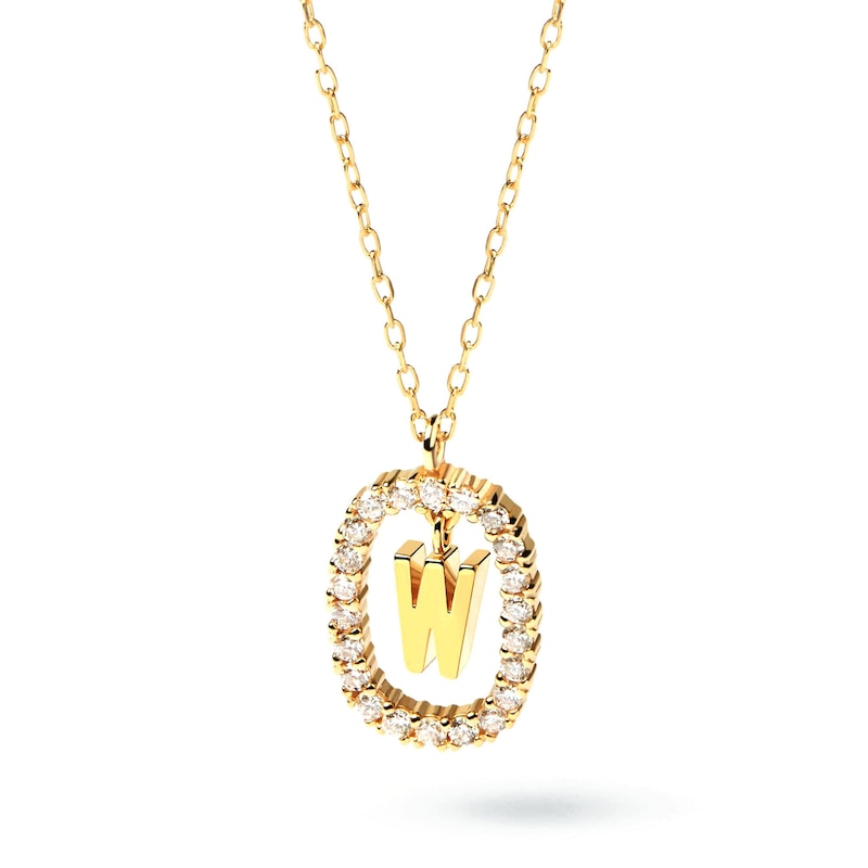 Main Image 1 of 1/4 CT. T.W. Lab-Created Diamond Open Frame &quot;W&quot; Initial Pendant in 14K Gold - 19.5&quot;