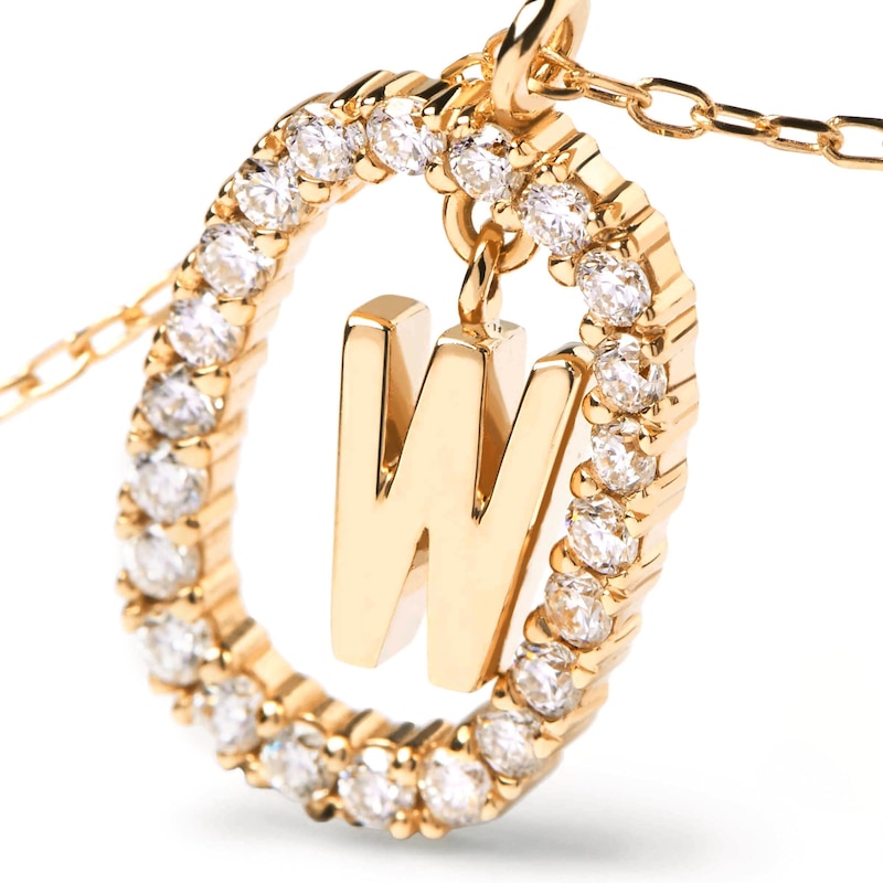 Main Image 4 of 1/4 CT. T.W. Lab-Created Diamond Open Frame &quot;W&quot; Initial Pendant in 14K Gold - 19.5&quot;