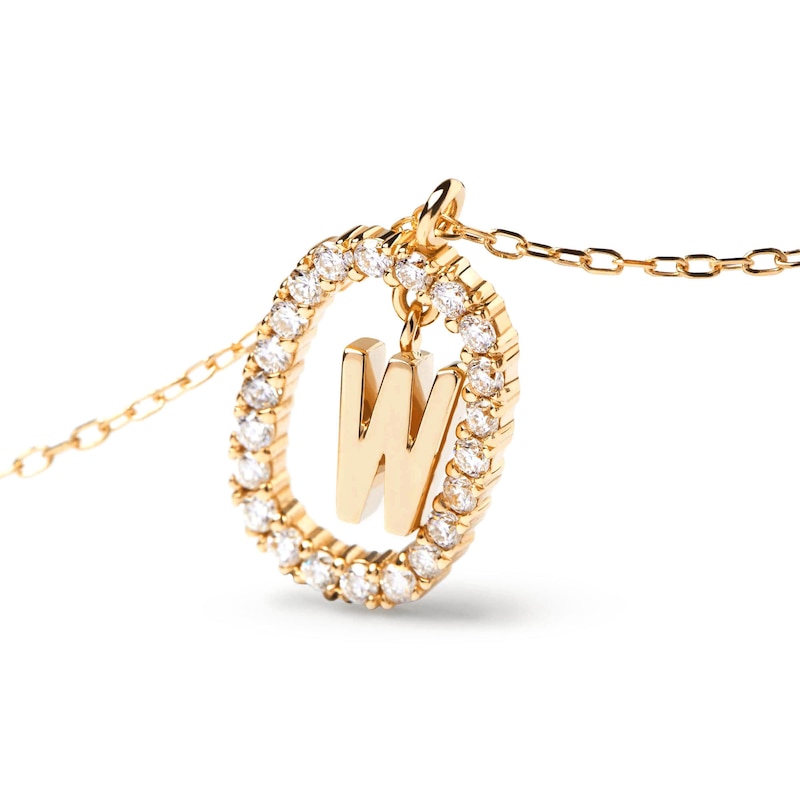 Main Image 6 of 1/4 CT. T.W. Lab-Created Diamond Open Frame &quot;W&quot; Initial Pendant in 14K Gold - 19.5&quot;