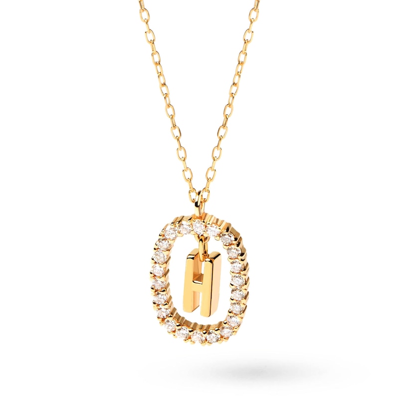 Main Image 1 of 1/4 CT. T.W. Lab-Created Diamond Open Frame &quot;H&quot; Initial Pendant in 14K Gold - 19.5&quot;