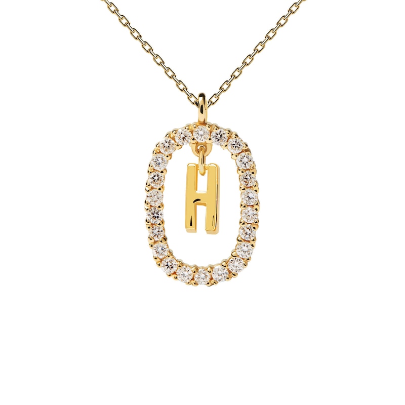 Main Image 3 of 1/4 CT. T.W. Lab-Created Diamond Open Frame &quot;H&quot; Initial Pendant in 14K Gold - 19.5&quot;