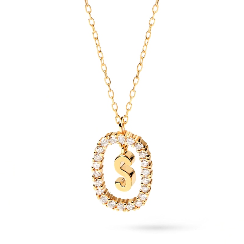 Main Image 1 of 1/4 CT. T.W. Lab-Created Diamond Open Frame &quot;S&quot; Initial Pendant in 14K Gold - 19.5&quot;