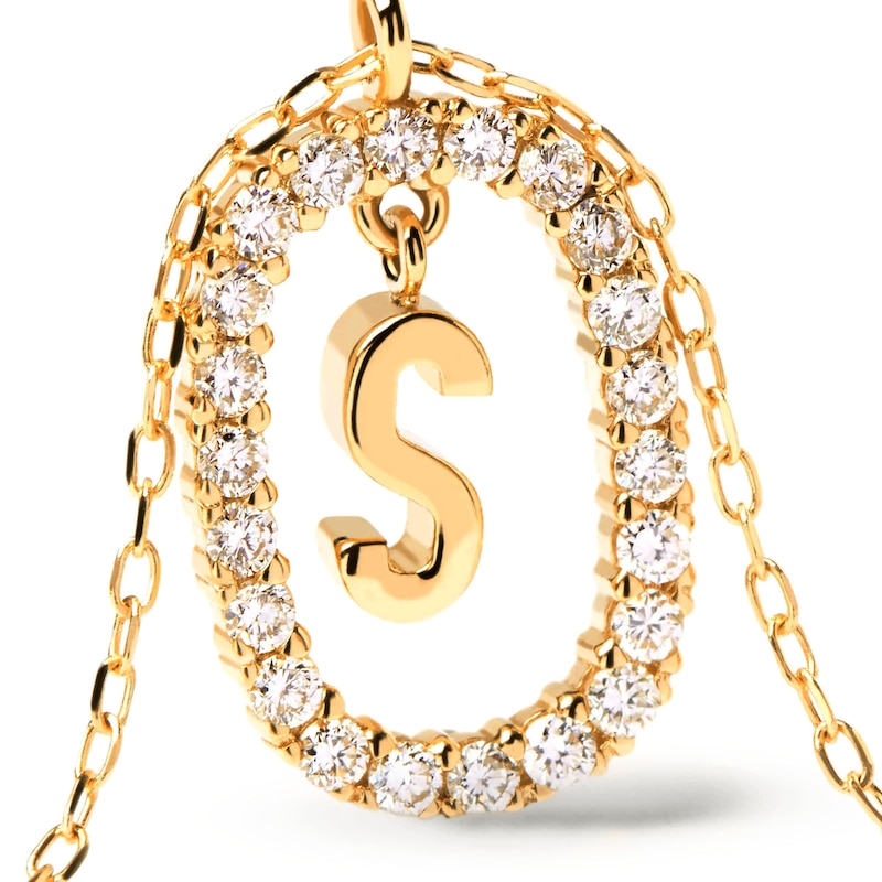 Main Image 4 of 1/4 CT. T.W. Lab-Created Diamond Open Frame &quot;S&quot; Initial Pendant in 14K Gold - 19.5&quot;