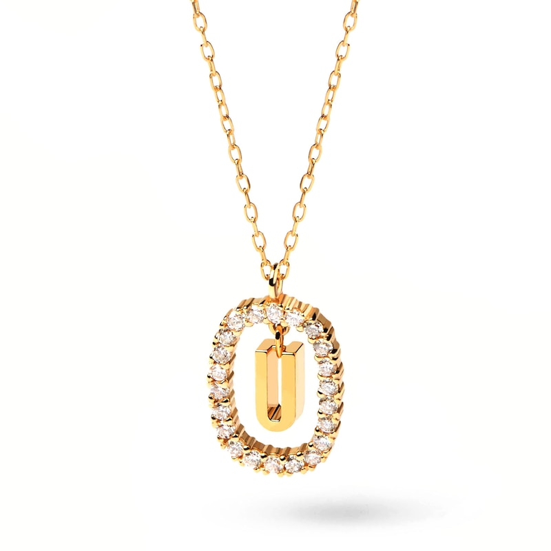 Main Image 1 of 1/4 CT. T.W. Lab-Created Diamond Open Frame &quot;U&quot; Initial Pendant in 14K Gold - 19.5&quot;