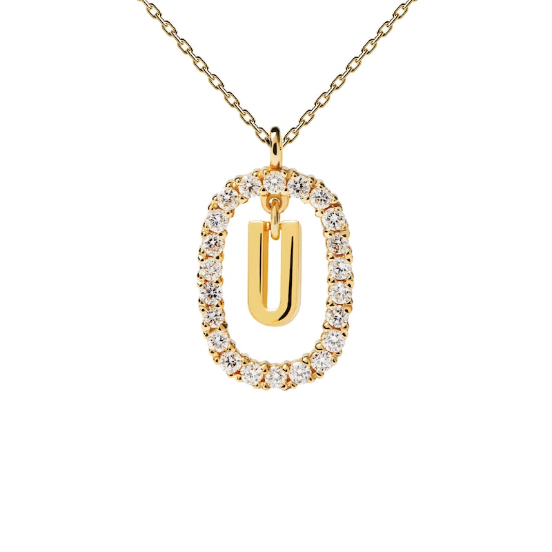 Main Image 3 of 1/4 CT. T.W. Lab-Created Diamond Open Frame &quot;U&quot; Initial Pendant in 14K Gold - 19.5&quot;