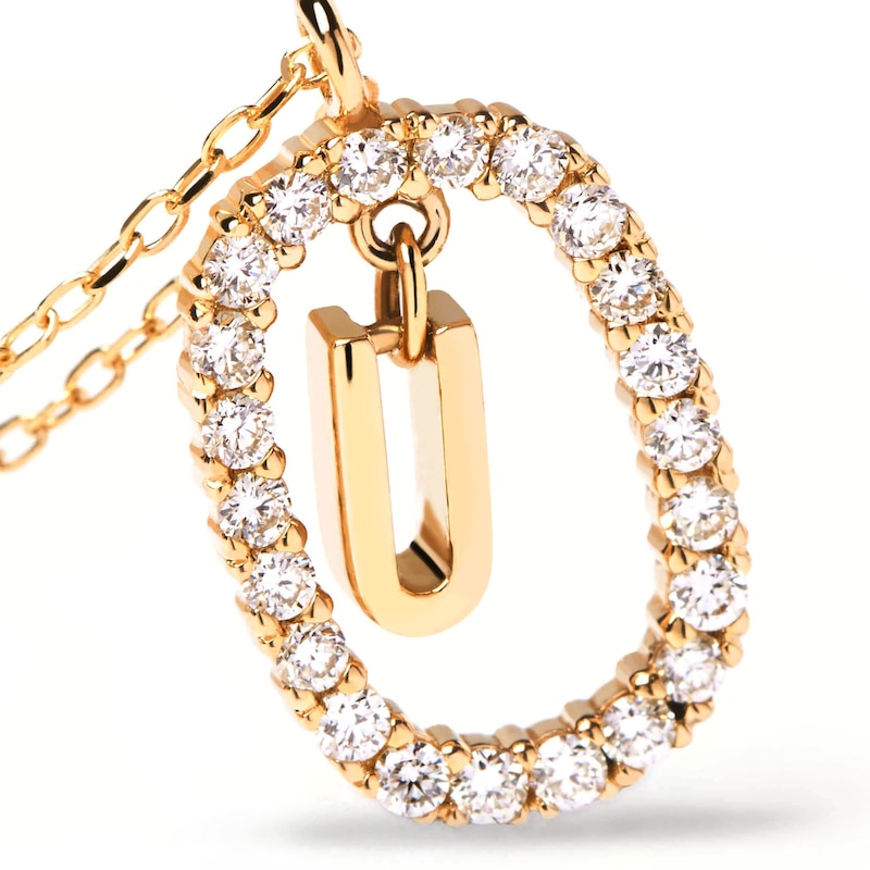 Main Image 4 of 1/4 CT. T.W. Lab-Created Diamond Open Frame &quot;U&quot; Initial Pendant in 14K Gold - 19.5&quot;