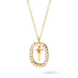 1/4 CT. T.W. Lab-Created Diamond Open Frame &quot;Y&quot; Initial Pendant in 14K Gold - 19.5&quot;