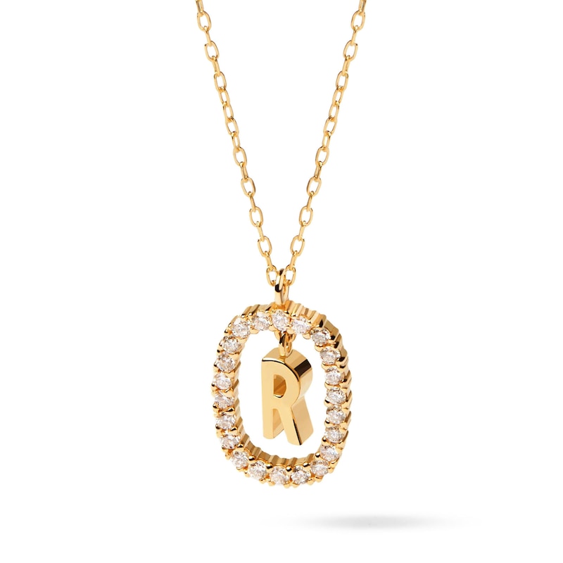 Main Image 1 of 1/4 CT. T.W. Lab-Created Diamond Open Frame &quot;R&quot; Initial Pendant in 14K Gold - 19.5&quot;