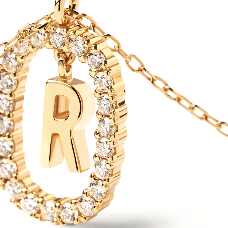 Main Image 3 of 1/4 CT. T.W. Lab-Created Diamond Open Frame &quot;R&quot; Initial Pendant in 14K Gold - 19.5&quot;