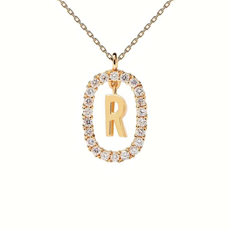 Main Image 5 of 1/4 CT. T.W. Lab-Created Diamond Open Frame &quot;R&quot; Initial Pendant in 14K Gold - 19.5&quot;