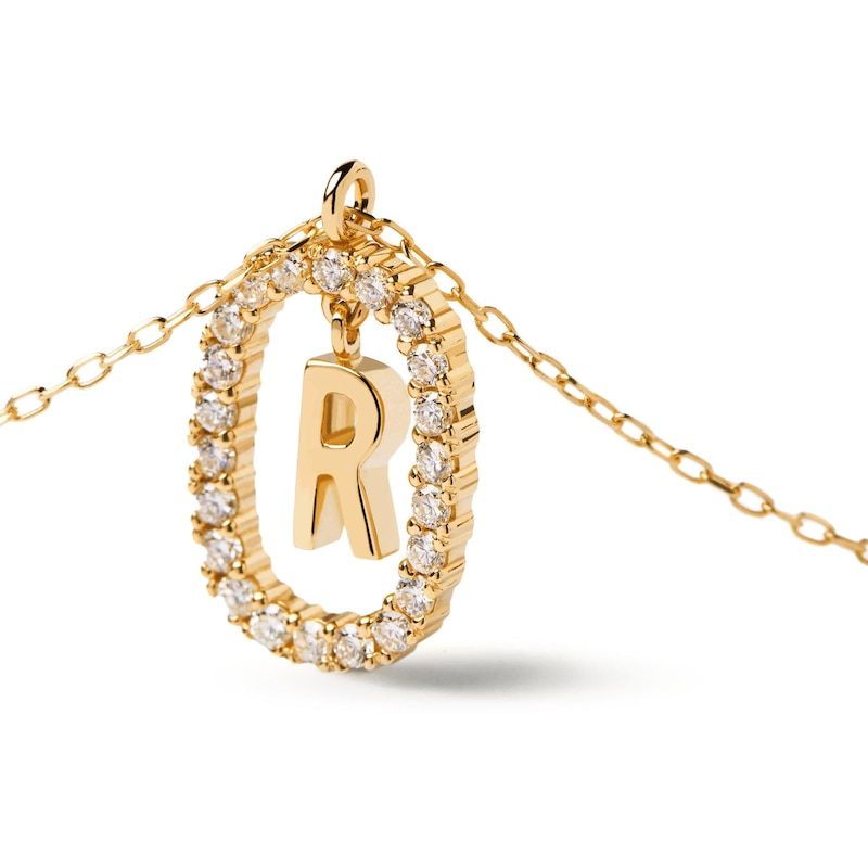 Main Image 6 of 1/4 CT. T.W. Lab-Created Diamond Open Frame &quot;R&quot; Initial Pendant in 14K Gold - 19.5&quot;