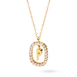 1/4 CT. T.W. Lab-Created Diamond Open Frame &quot;P&quot; Initial Pendant in 14K Gold - 19.5&quot;