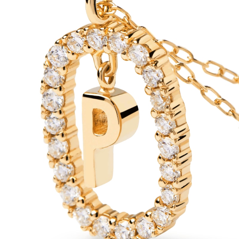 Main Image 4 of 1/4 CT. T.W. Lab-Created Diamond Open Frame &quot;P&quot; Initial Pendant in 14K Gold - 19.5&quot;