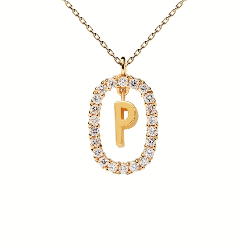 Main Image 7 of 1/4 CT. T.W. Lab-Created Diamond Open Frame &quot;P&quot; Initial Pendant in 14K Gold - 19.5&quot;