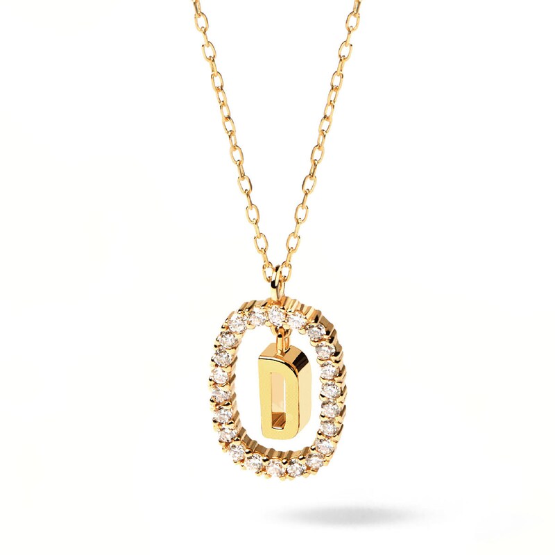 Main Image 1 of 1/4 CT. T.W. Lab-Created Diamond Open Frame &quot;D&quot; Initial Pendant in 14K Gold - 19.5&quot;