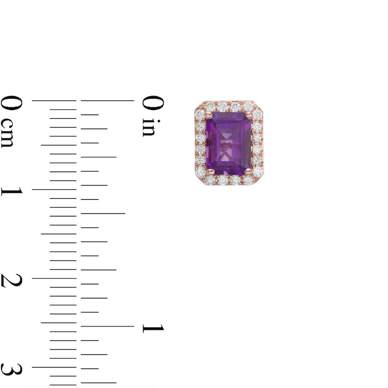 Main Image 2 of EFFY™ Collection Emerald-Cut Amethyst and 1/5 CT. T.W. Diamond Frame Stud Earrings in 14K Rose Gold