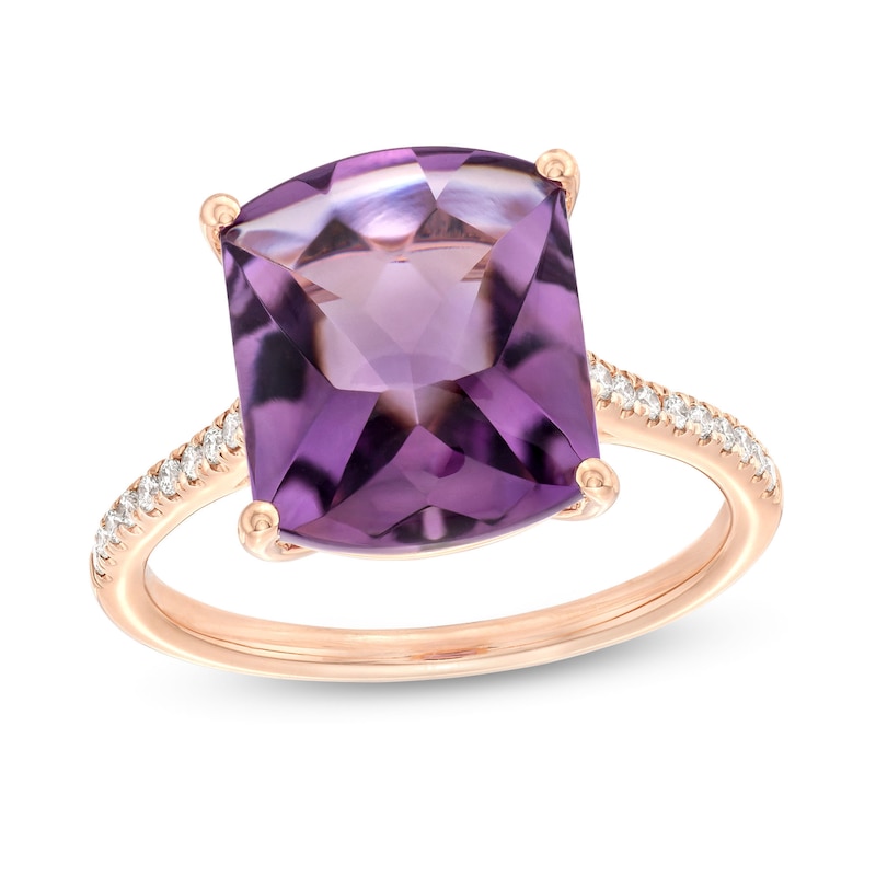 EFFY™ Collection Cushion-Cut Amethyst and 1/10 CT. T.W. Diamond Ring in 14K Rose Gold