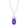 Thumbnail Image 1 of Oval Amethyst and 1/15 CT. T.W. Baguette Diamond Fan-Top Pendant in 14K White Gold