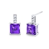 Thumbnail Image 0 of 6.0mm Princess-Cut Amethyst and 1/20 CT. T.W. Diamond Drop Earrings in 14K White Gold