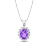 Thumbnail Image 1 of Oval Amethyst and 1/5 CT. T.W. Diamond Sunburst Frame Split Bale Pendant in 14K White Gold