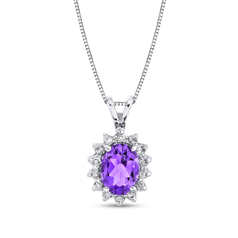 Main Image 1 of Oval Amethyst and 1/5 CT. T.W. Diamond Sunburst Frame Split Bale Pendant in 14K White Gold