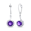 Thumbnail Image 0 of 7.0mm Amethyst and 1/6 CT. T.W. Diamond Swirl Frame Rope Drop Earrings in 14K White Gold