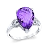 Thumbnail Image 0 of Pear-Shaped Amethyst and 1/20 CT. T.W. Diamond Tri-Sides Ring in 14K White Gold