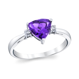 7.0mm Trillion-Cut Amethyst and 1/20 CT. T.W. Diamond Ring in 14K White Gold