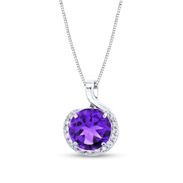 10.0mm Amethyst and 1/6 CT. T.W. Diamond Swirl Frame Pendant in 14K White Gold