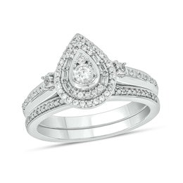 1/4 CT. T.W. Pear-Shaped Multi-Diamond Double Frame Bridal Set in Sterling Silver