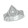 Thumbnail Image 1 of 1/2 CT. T.W. Pear-Shaped Multi-Diamond Double Frame Vintage-Style Bridal Set in Sterling Silver